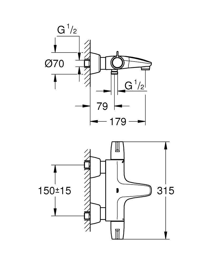 Смеситель для ванны GROHE GROHTHERM с термостатом без аксессуаров 34665000 - фото 2