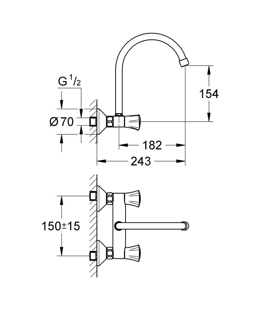 Смеситель для мойки GROHE COSTA L настенный, высокий излив 31191001 - фото 2
