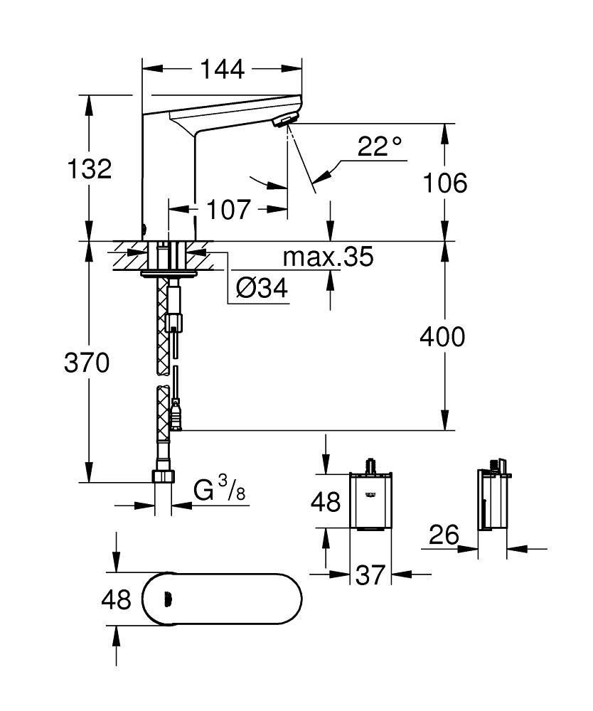 Смеситель для умывальника GROHE EUROSMART COSM E с инфракрасным датчиком 3/8 36330001 - фото 2