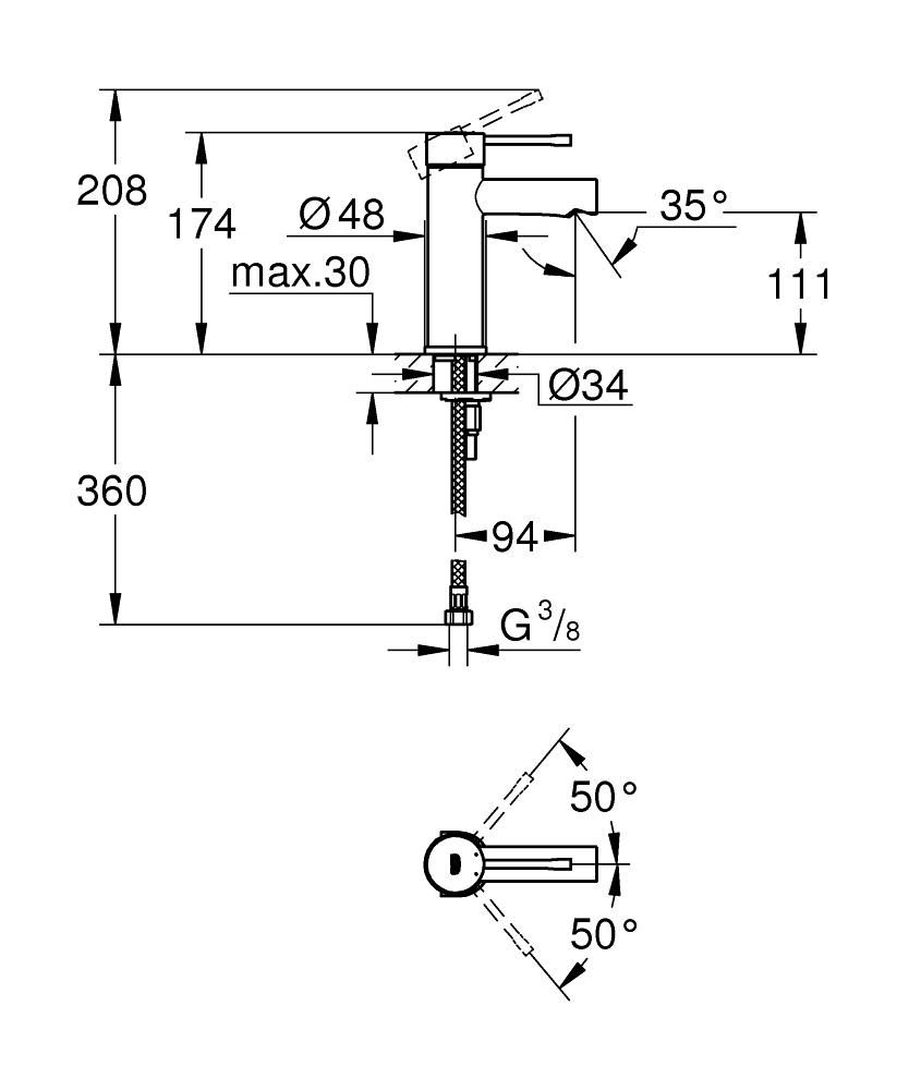 Смеситель для умывальника GROHE ESSENCE 3/8 34294001 - фото 2