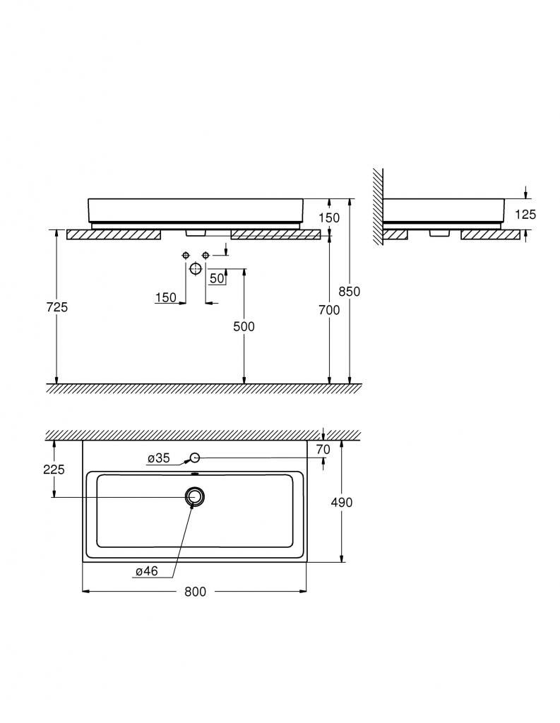 Умывальник мебельный GROHE CUBE CERAMIC 80 3947600H - фото 2