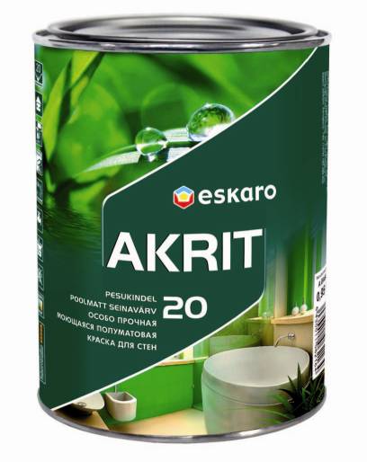 Особо прочная моющаяся полуматовая краска для стен Eskaro Akrit 20 (База А - белая) 0,95 л
