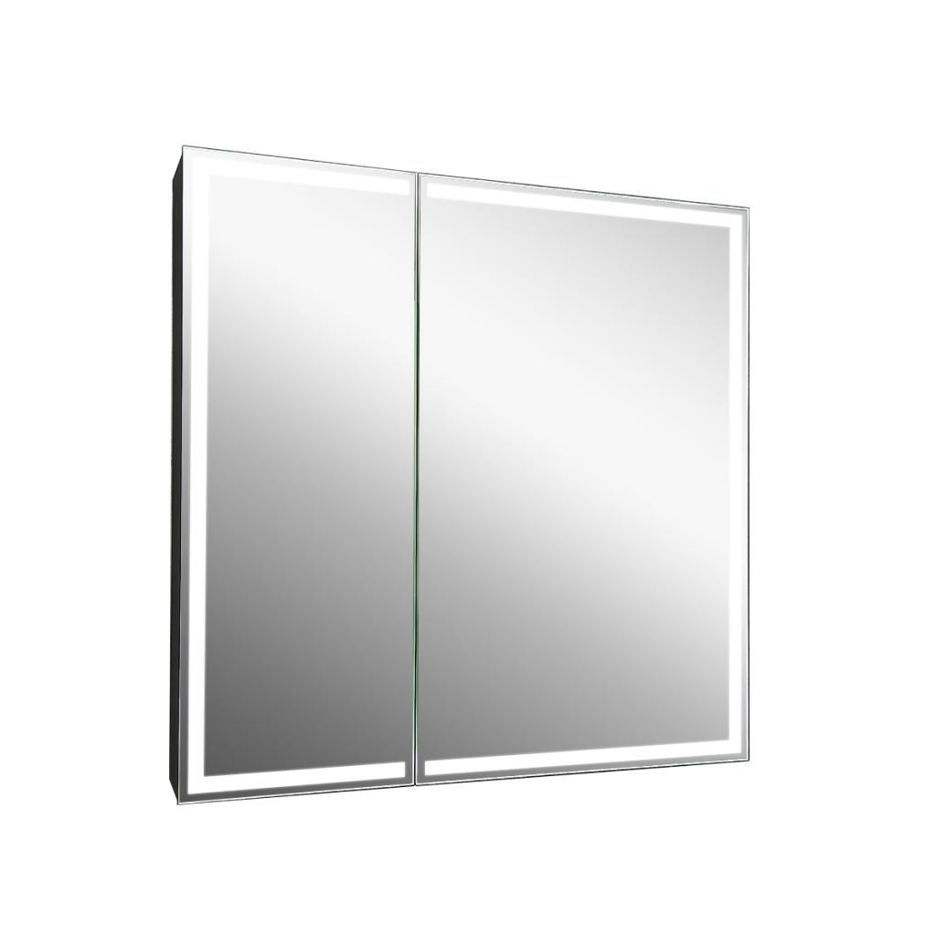 Зеркало-шкаф CONTINENT Mirror Box black Led 80*80 двухдверный с подсветкой черный МВК052