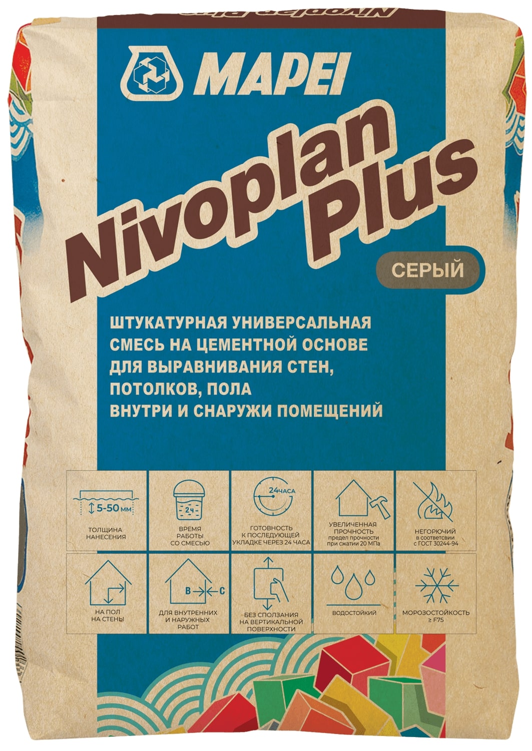 MAPEI NIVOPLAN PLUS Штукатурка на цементной основе серый (25 кг)