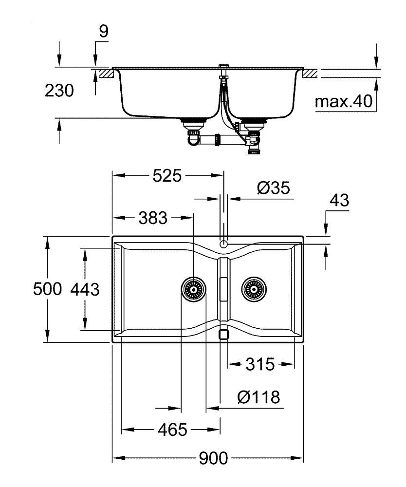 Мойка GROHE 900*500 K700 100-C 90/50 2.0 31658AP0 - фото 2