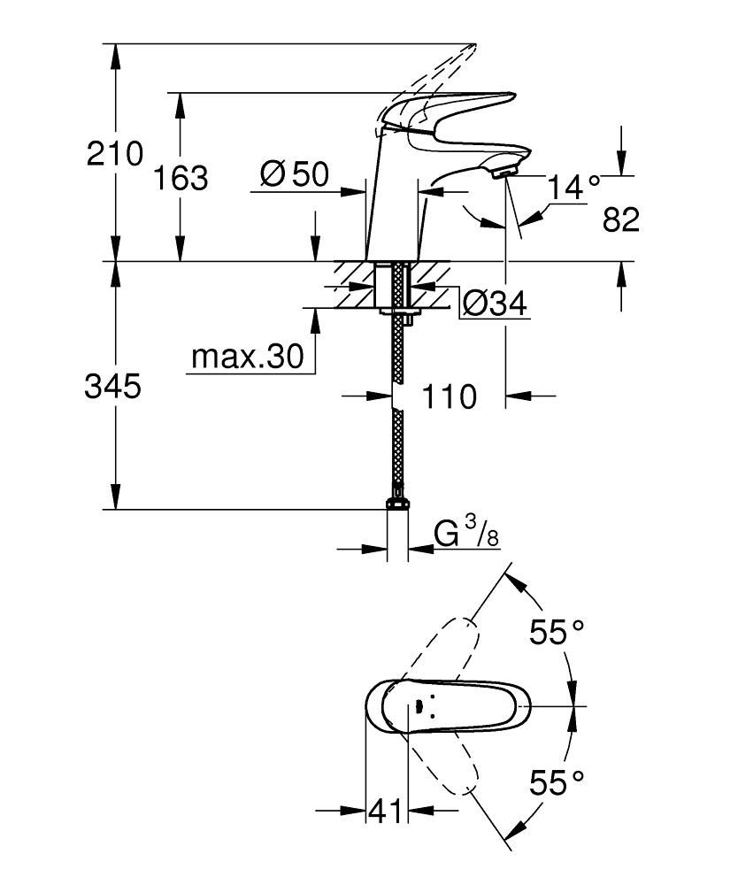 Смеситель для умывальника GROHE EUROSTYLE 3/8 23715003 - фото 2