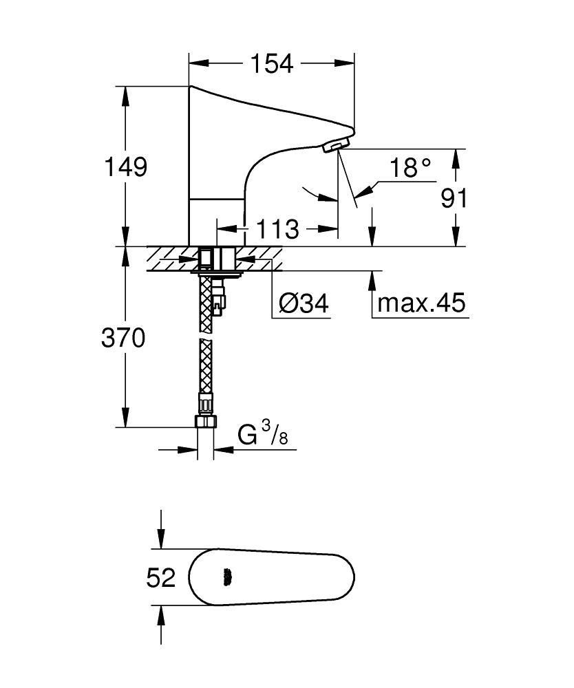 Смеситель для умывальника GROHE EUROPLUS E с инфракрасным датчиком 3/8 36208001 - фото 2