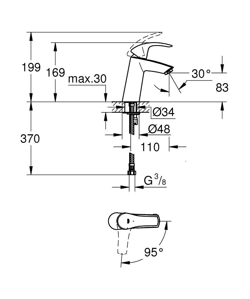 Смеситель для умывальника GROHE EUROSMART 3/8 2339510E - фото 2