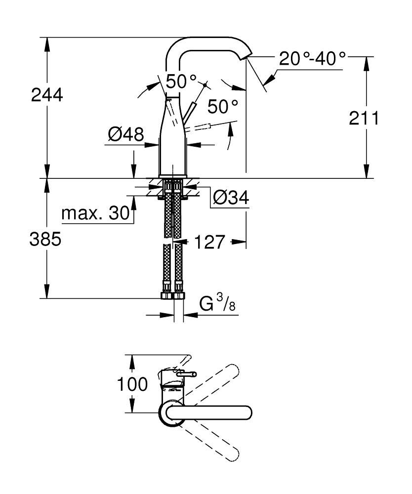 Смеситель для умывальника GROHE ESSENCE 3/8 23541001 - фото 2