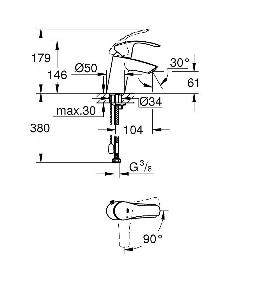 Смеситель для умывальника GROHE EUROSMART 3/8 23372002 - фото 2