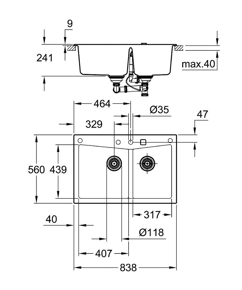 Мойка GROHE 838*560 K700 90-C 83.8/55.9 2.0 31657AT0 - фото 2