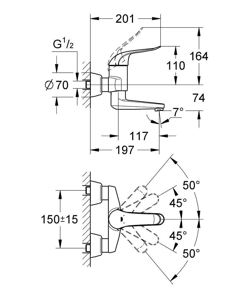 Смеситель для умывальника GROHE EUROECO SPECIAL настенный 32767000 - фото 2
