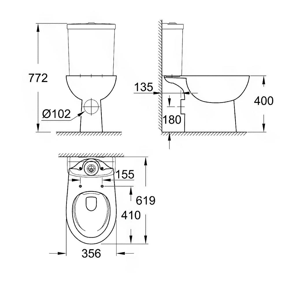 Унитаз GROHE BAU CERAMIC белый безободковый 39349000 - фото 2
