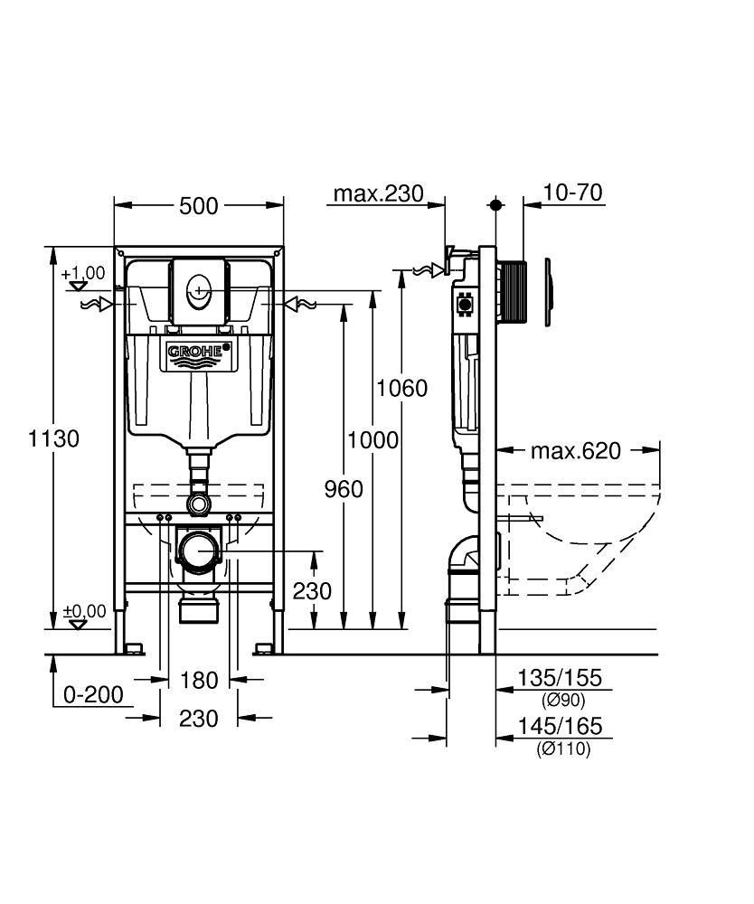 Монтажная система GROHE RAPID SL4 38750001 для унитаза комплект, с кнопкой - фото 2