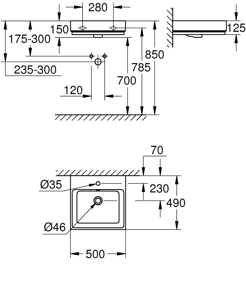 Умывальник мебельный GROHE CUBE CERAMIC 50 3947400H - фото 2
