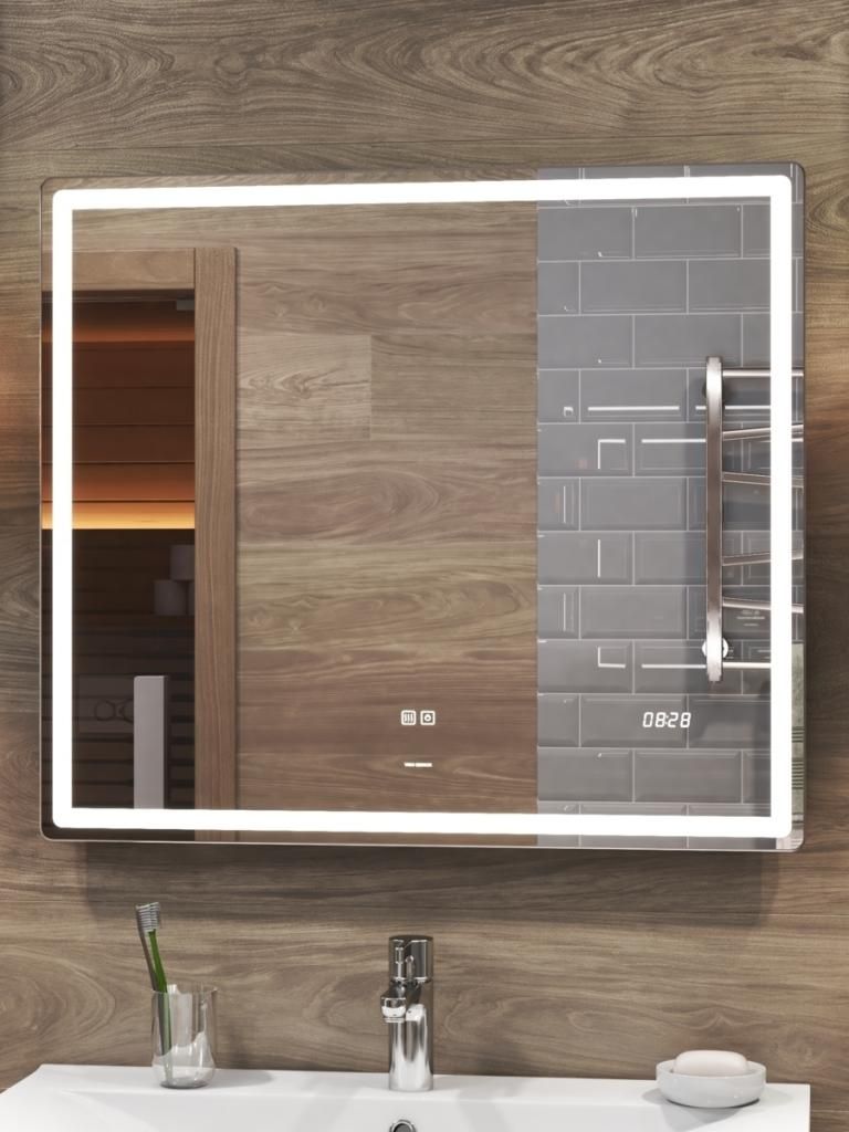 Зеркало VIGO GEOMETRY LUXE 80 с подсветкой, сенсорным включателем, антизапотеванием, часами z.GEO.80.Luxe