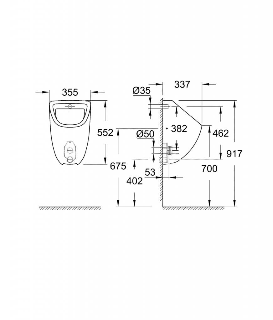 Писсуар GROHE BAU CERAMIC настенный внутренний подвод воды 39438000 - фото 2