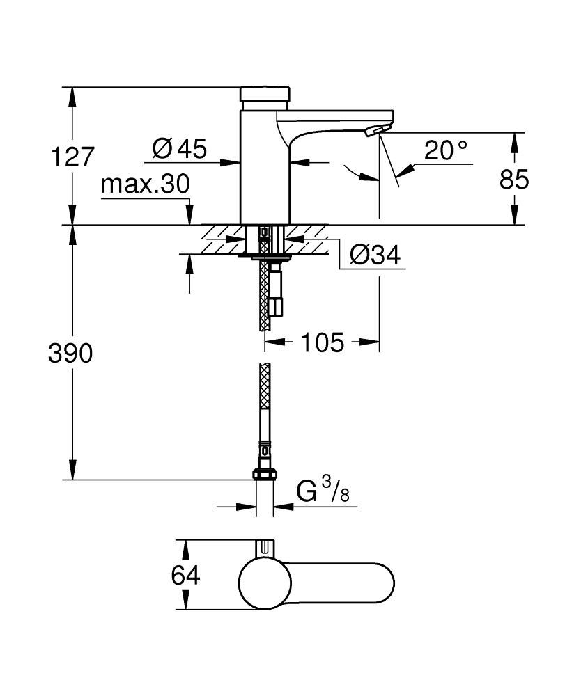 Смеситель для умывальника GROHE EUROSMART COSM T 3/8 36317000 - фото 2
