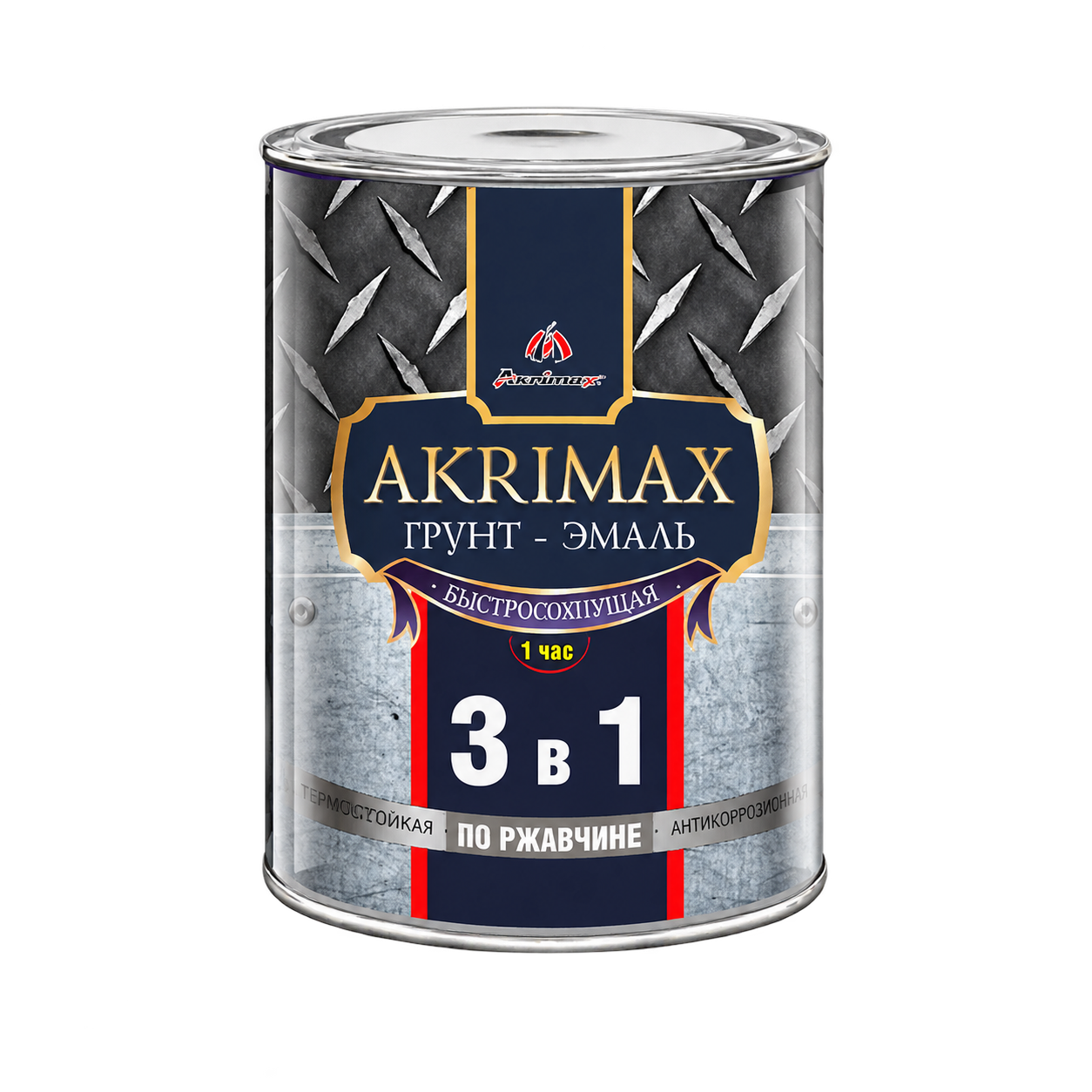 Грунт-эмаль по ржавчине 3 в 1 глянцевая Akrimax Premium серая, 25 кг