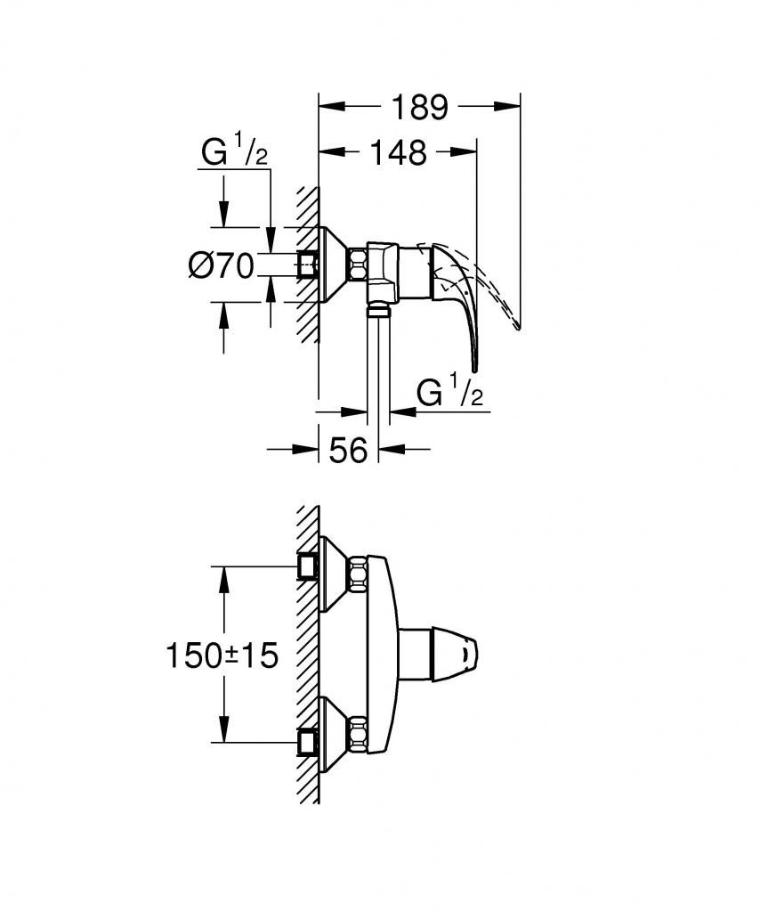 Смеситель для душевой кабины GROHE BAUCURVE без аксессуаров 23631000 - фото 2