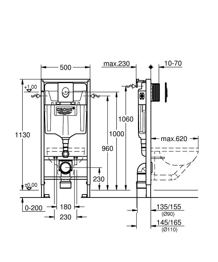 Монтажная система GROHE RAPID SL 38722001 для унитаза, с кнопкой - фото 2