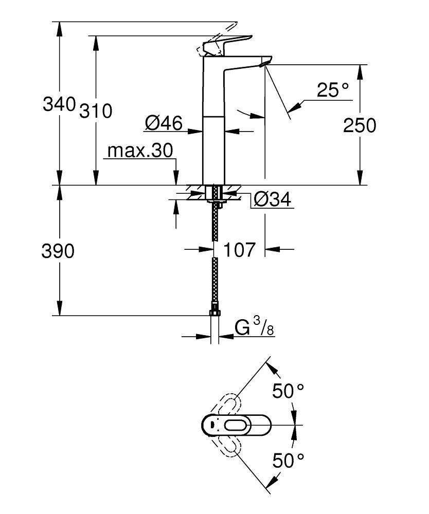 Смеситель для умывальника GROHE BAULOOP 3/8 XL 23764000 - фото 2