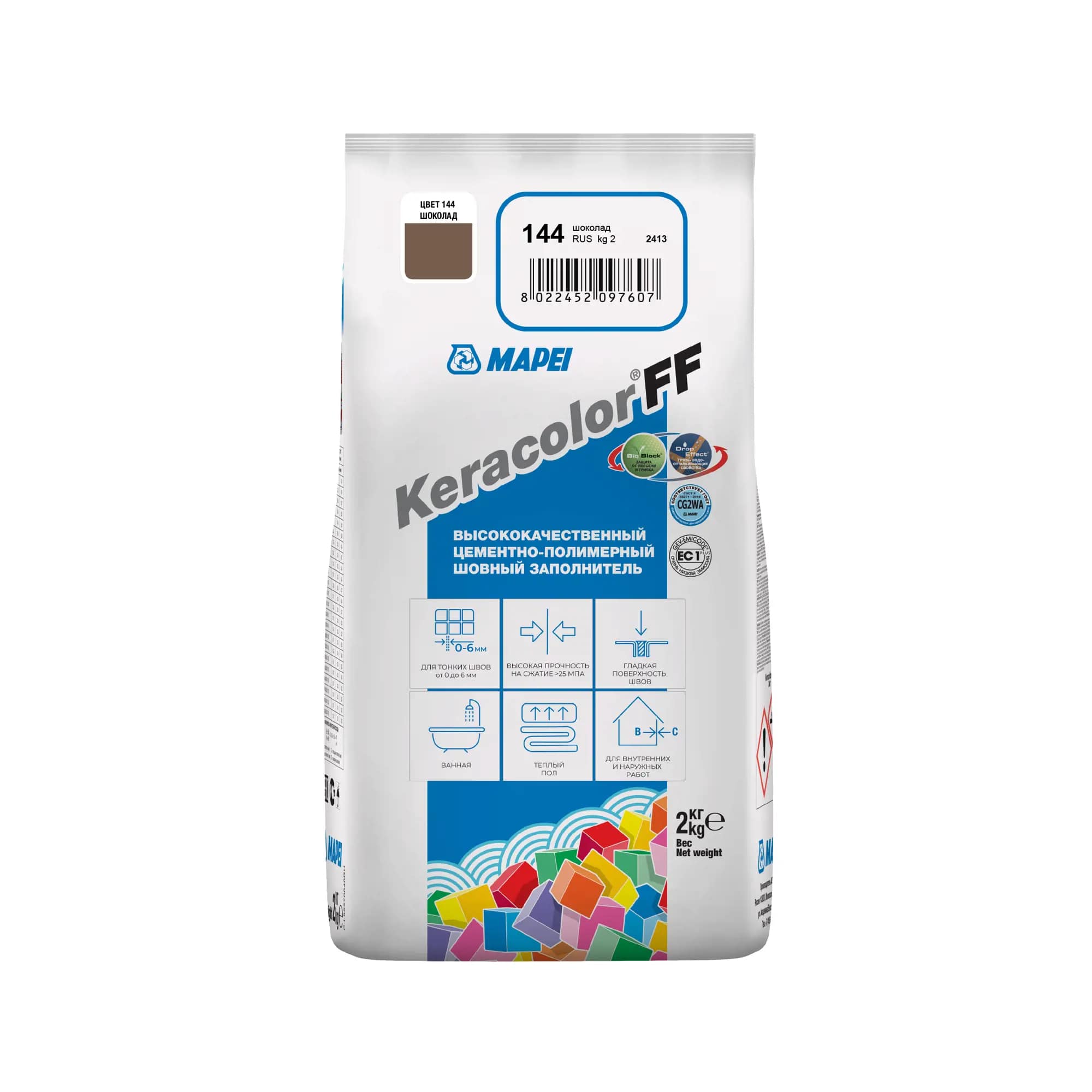 MAPEI KERACOLOR FF Затирка цементная 144 цвет шоколад 2 кг