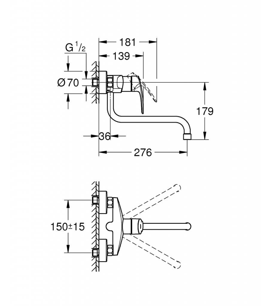 Смеситель для мойки GROHE EUROSMART настенный 32224003 - фото 4