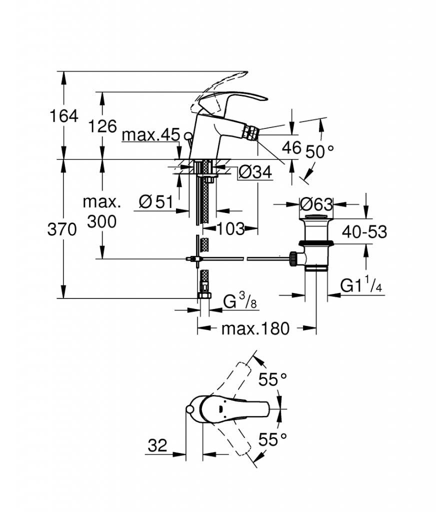 Смеситель для биде GROHE EUROSMART с донным клапаном 3/8 23789002 - фото 2