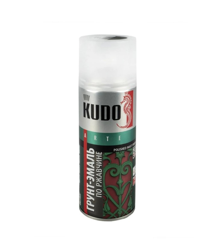 Грунт-эмаль аэрозольная KUDO по ржавчине черная RAL 9005, 520 мл