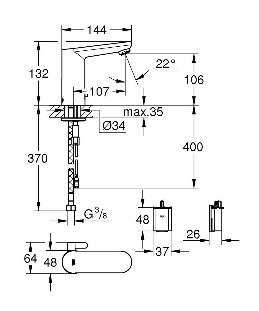 Смеситель для умывальника GROHE EUROSMART COSM E с инфракрасным датчиком 3/8 36327001 - фото 2