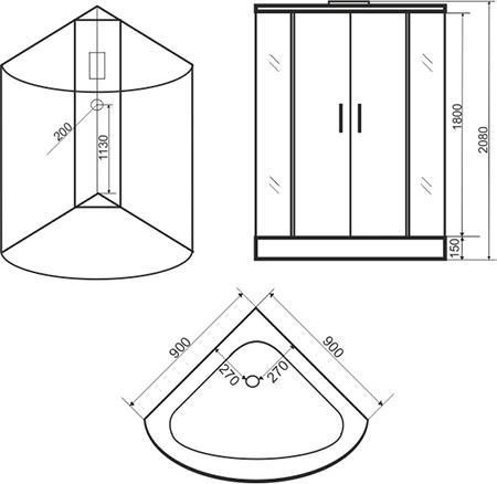 Душевая кабина AOCLEAR 90/208 A-034S (напольная, матовая, хромированная, акриловая, полукруглая) - фото 2