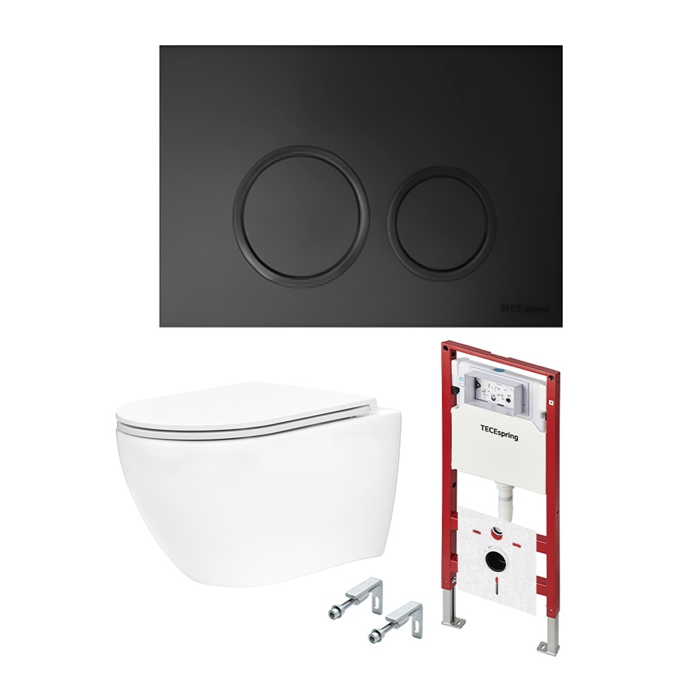 Комплект c подвесным унитазом TECEspring MODEL R K401104WCR, панель TECEspring R, черный матовый