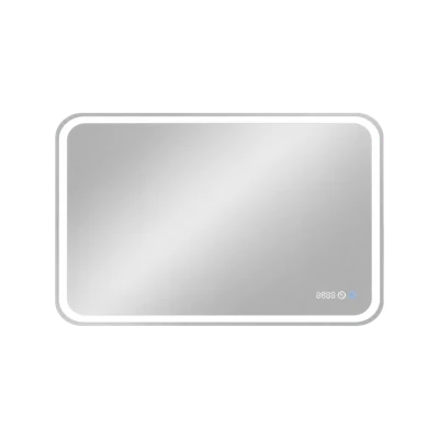 Зеркало CONTINENT Russo Led 100*70 с подсветкой, сенсорным включателем, антизапотеванием, часами ЗЛП3043