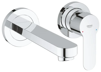 Смеситель для умывальника GROHE BAU EDGE литой излив, настенный на 2 отверстия 20474000