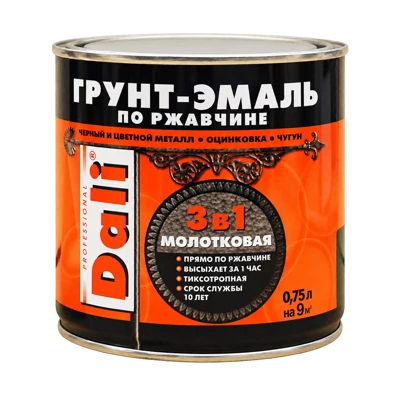 Грунт-эмаль по ржавчине DALI® 3в1 молотковая, черная 0,75 л, Рогнеда