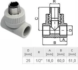 ПП Тройник Ekoplastik D25х1/2 наружная резьба (серый)