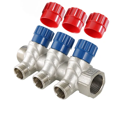 Коллектор регулируемый никелированный Valtec 4 выхода, наружная резьба 3/4"х1/2"