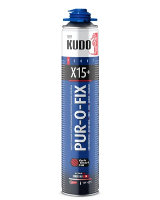 Клей-пена универсальный конструктивный KUDO PUR-O-FIX X15+, профессиональная всесезонная, 1000 мл, 1 л