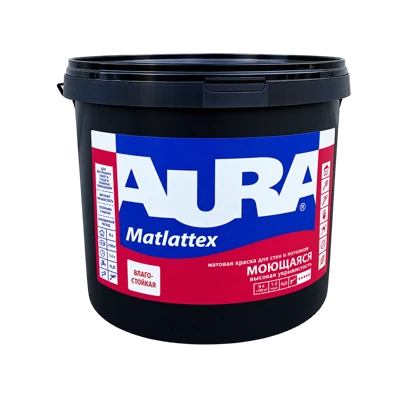 Краска моющаяся Aura Mattlatex для стен и потолков 9 л, чёрное ведро, 13,3 кг