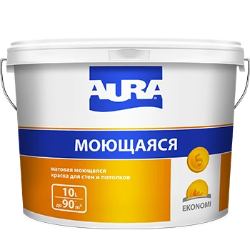 Моющаяся матовая белоснежная краска для стен и потолков Aura Ekonomi 10 л