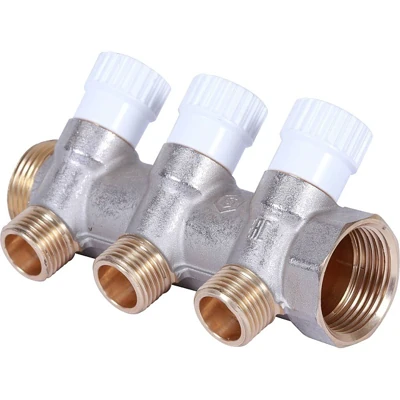 STOUT Коллектор распределительный 3/4", 3 отвода 1/2" плоское уплотнение