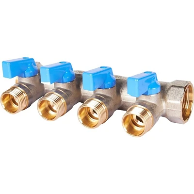 STOUT Коллектор с шаровыми кранами (синие ручки) 3/4", 4 отвода 1/2"