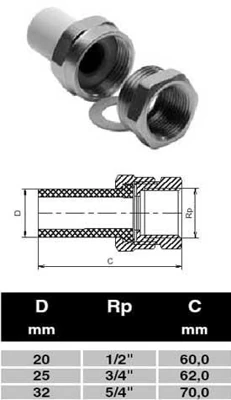 ПП Соединение Ekoplastik разборное D25х3/4 внутренняя резьба (серый)