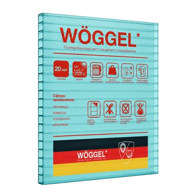 Сотовый поликарбонат WOGGEL Бирюза 4 мм (2,1*12 м)