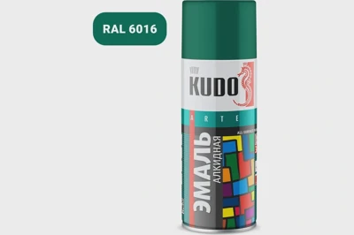 Эмаль универсальная, Аэрозоль KUDO TECHNOLOGY, темно-зеленая глянцевая 520 мл