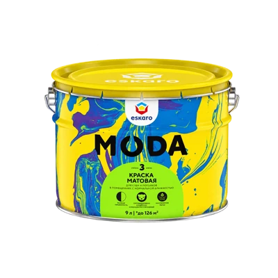 Краска матовая моющаяся для стен и потолков Eskaro Moda 3, база А, 9 л, 13,1 кг