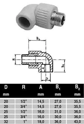 ПП Угольник Ekoplastik D20х3/4 наружная резьба A90 (серый)