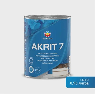 Моющаяся шелковоматовая краска для стен Eskaro Akrit 7 (База А - белая) 0,95 л