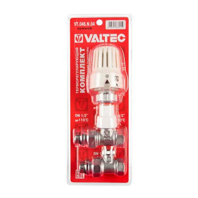 Комплект терморегулирующего оборудования для радиатора Valtec VT.046 прямой 1/2" (термостатическая головка, термостатический и запорный клапаны)